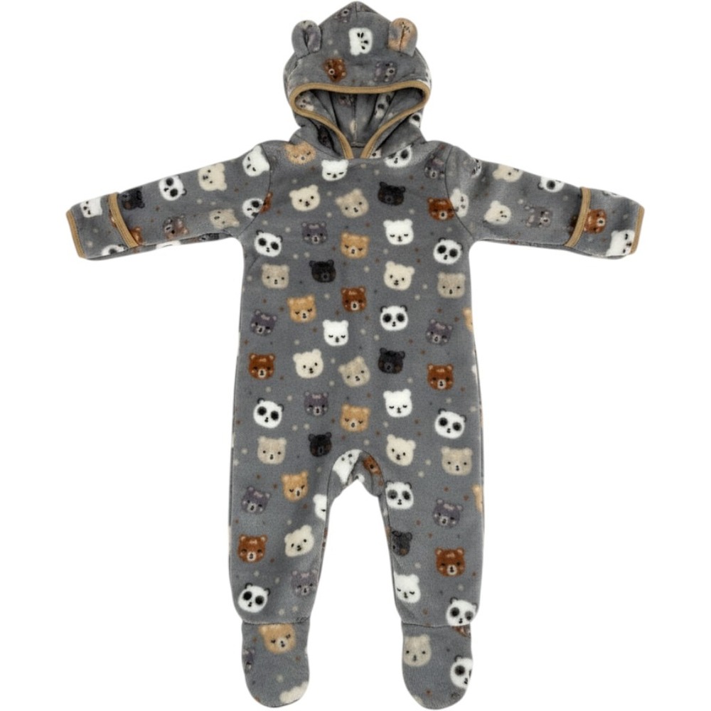 Boutique Penelope Baby Mack Gray Fleece Bear Panda Hooded Footed Coverall 6-9M